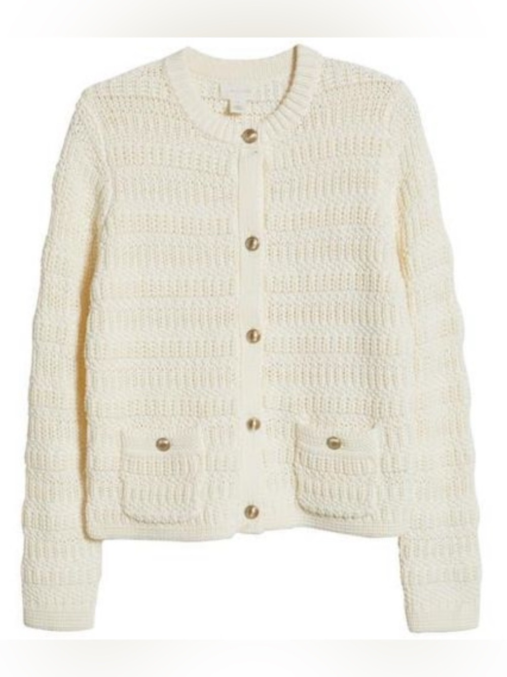 Caslon Textured Sweater Jacket Cream Size S Like New Crew Neck Cardigan